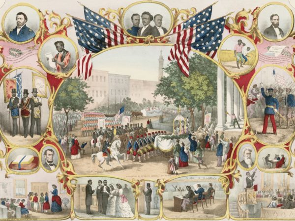 Photo: The Fifteenth Amendment. Celebrated May 19, 1870. Pub. by Thomas Kelly, New York, c. 1871, showing the grand celebratory parade in Baltimore. A similar parade in New York City on April 8, 1870 drew over 1,500 spectators and over 7,000 participants. Library of Congress, Prints & Photographs Division, LC-DIG-pga-01767